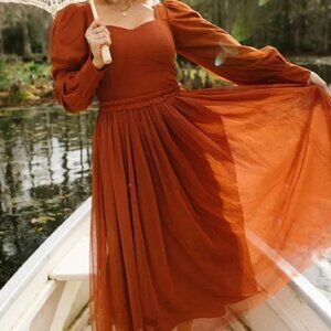 Ivy City Co Florence Dress 1X NEW Rust Orange Tulle Chiffon Fit and Flare Retro